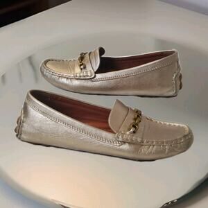 Coach Crosby Turnlock Gold Leather Driving Flats Woman 7.5B